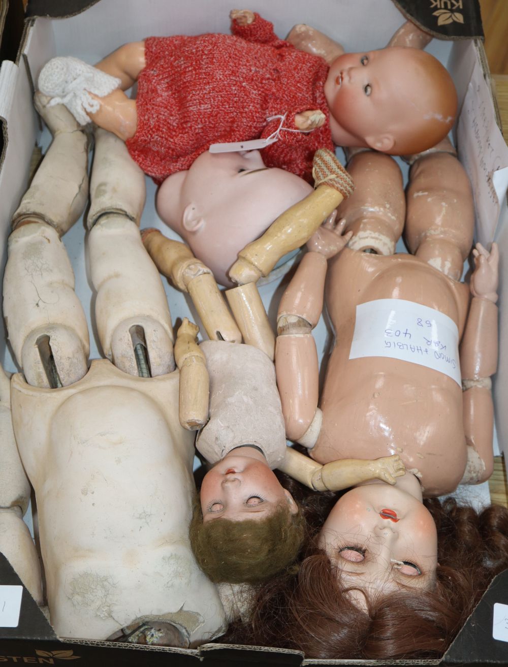 Assorted dolls, one body jointed K&R head, two arms (a.f.)